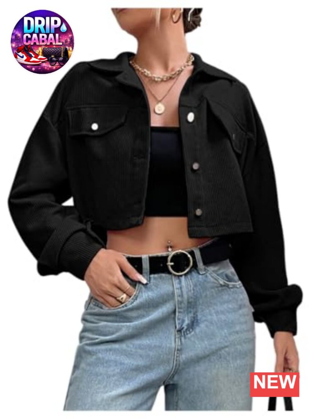 Corduroy Cropped Jacket Drop Shoulder Long Sleeve Fall Outfit